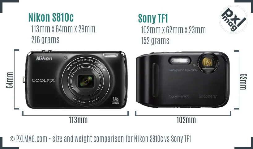 Nikon S810c vs Sony TF1 size comparison