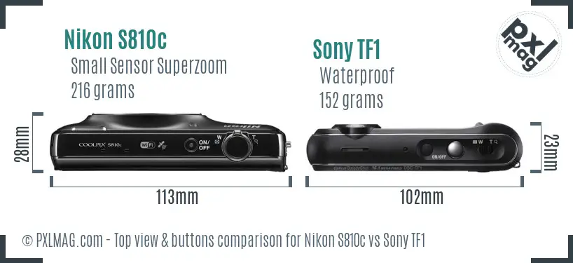 Nikon S810c vs Sony TF1 top view buttons comparison