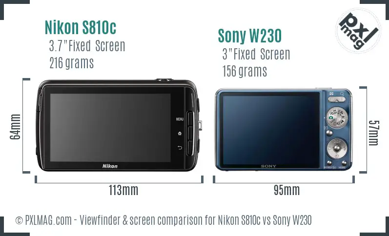 Nikon S810c vs Sony W230 Screen and Viewfinder comparison