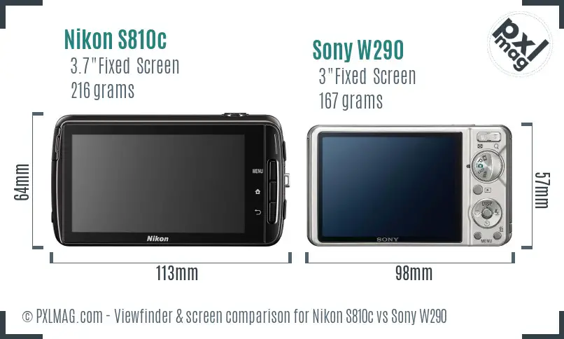 Nikon S810c vs Sony W290 Screen and Viewfinder comparison