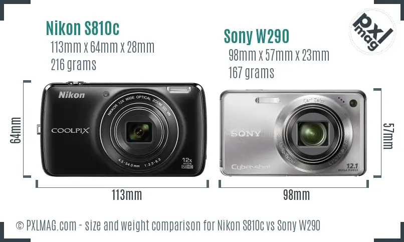 Nikon S810c vs Sony W290 size comparison