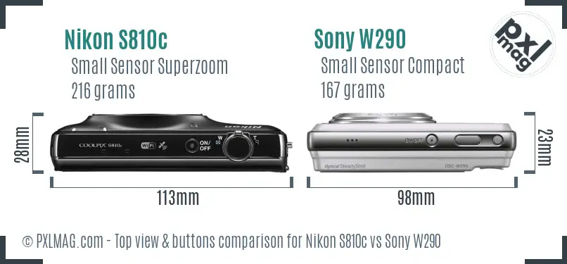 Nikon S810c vs Sony W290 top view buttons comparison