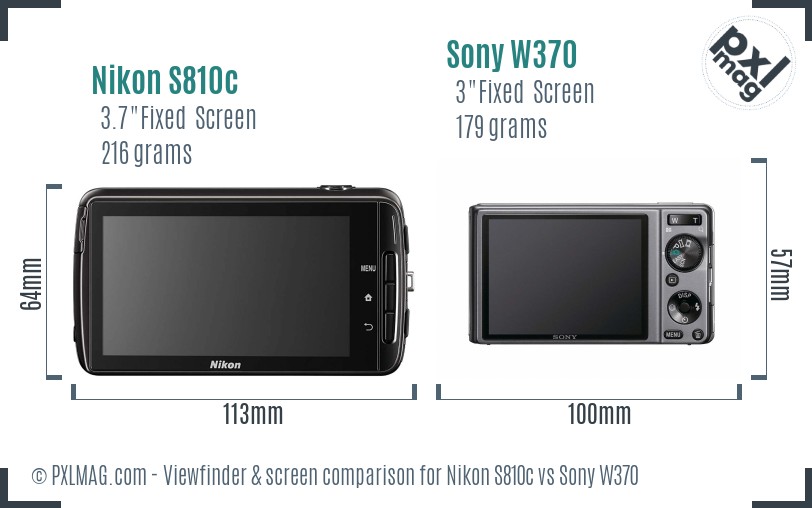 Nikon S810c vs Sony W370 Screen and Viewfinder comparison