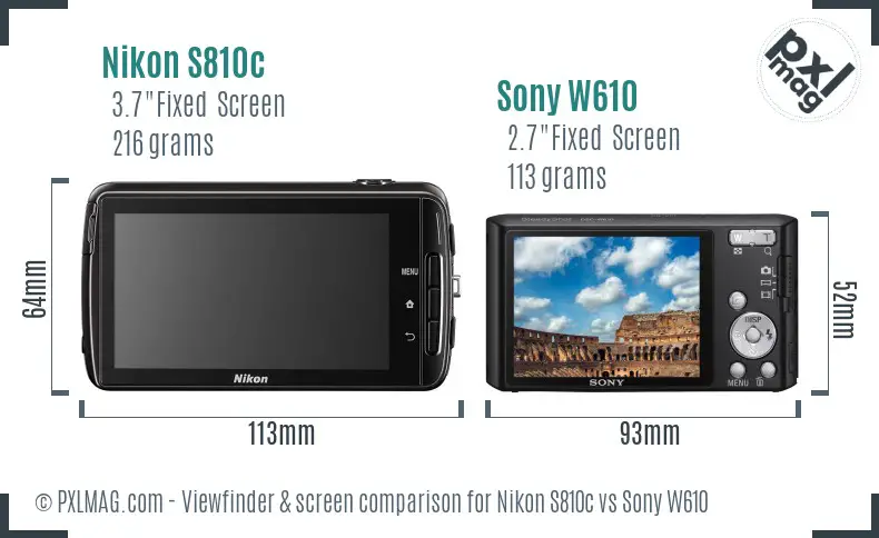 Nikon S810c vs Sony W610 Screen and Viewfinder comparison