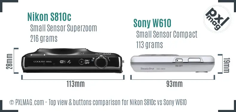 Nikon S810c vs Sony W610 top view buttons comparison