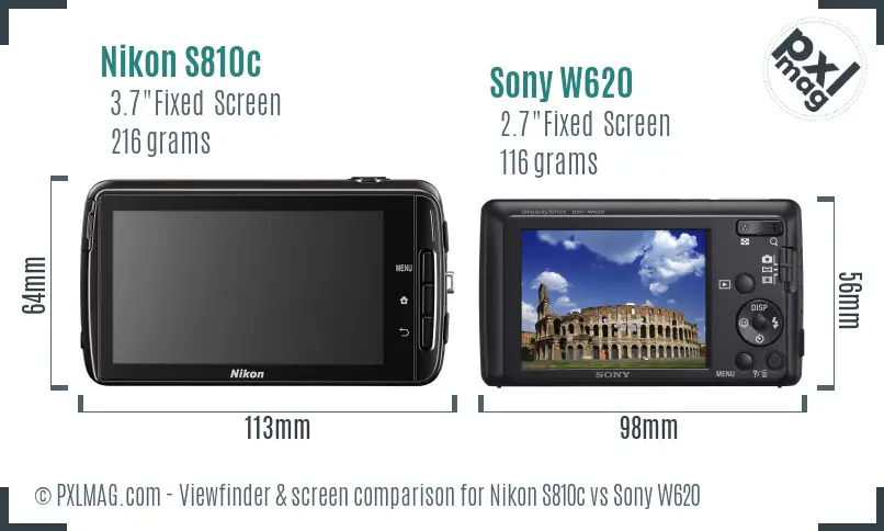 Nikon S810c vs Sony W620 Screen and Viewfinder comparison