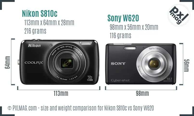 Nikon S810c vs Sony W620 size comparison