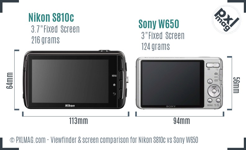 Nikon S810c vs Sony W650 Screen and Viewfinder comparison
