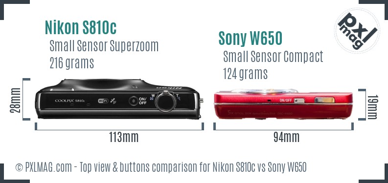 Nikon S810c vs Sony W650 top view buttons comparison