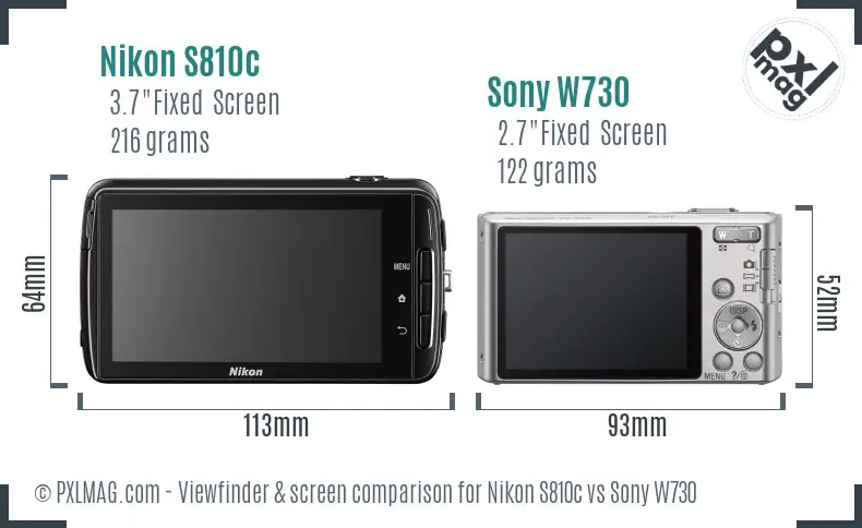Nikon S810c vs Sony W730 Screen and Viewfinder comparison