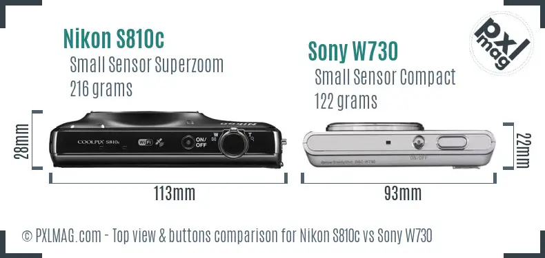 Nikon S810c vs Sony W730 top view buttons comparison