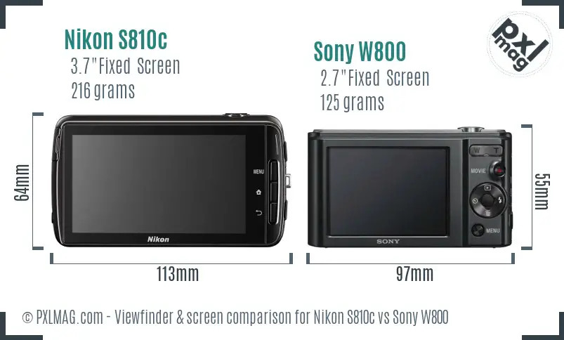 Nikon S810c vs Sony W800 Screen and Viewfinder comparison