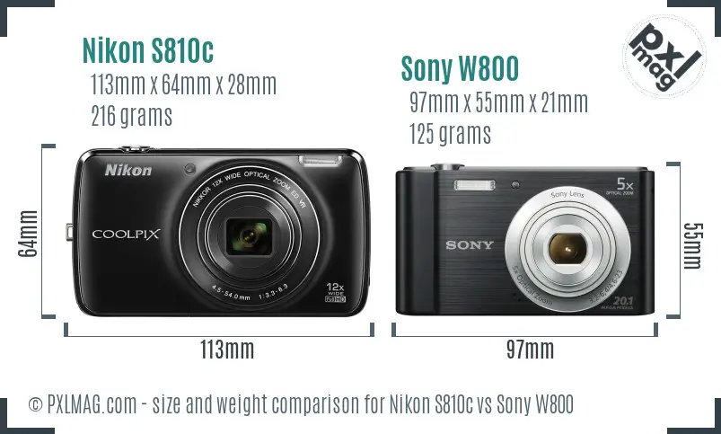 Nikon S810c vs Sony W800 size comparison