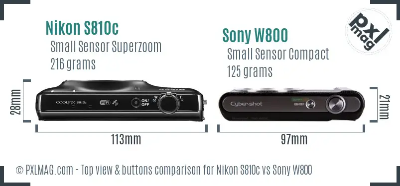 Nikon S810c vs Sony W800 top view buttons comparison