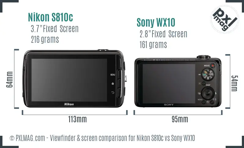 Nikon S810c vs Sony WX10 Screen and Viewfinder comparison