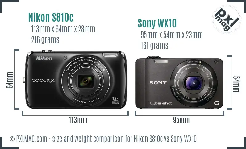 Nikon S810c vs Sony WX10 size comparison