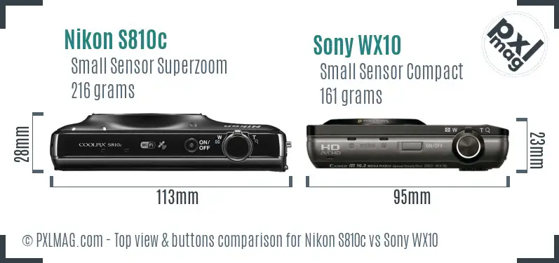 Nikon S810c vs Sony WX10 top view buttons comparison