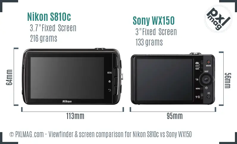 Nikon S810c vs Sony WX150 Screen and Viewfinder comparison