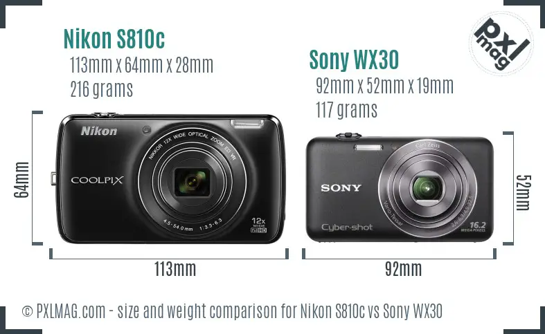 Nikon S810c vs Sony WX30 size comparison Nikon S810c vs Sony WX30 size comparison