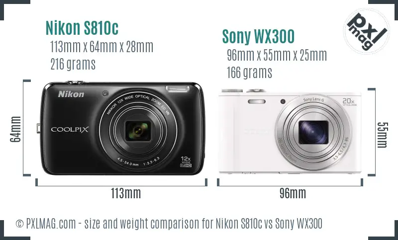 Nikon S810c vs Sony WX300 size comparison Nikon S810c vs Sony WX300 size comparison