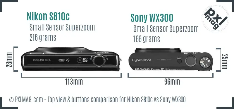 Nikon S810c vs Sony WX300 top view buttons comparison Nikon S810c vs Sony WX300 top view buttons comparison