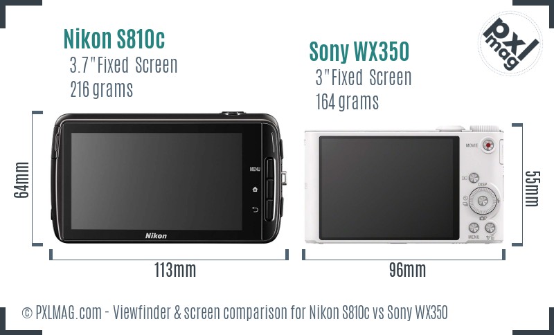Nikon S810c vs Sony WX350 Screen and Viewfinder comparison