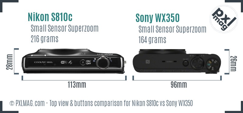 Nikon S810c vs Sony WX350 top view buttons comparison
