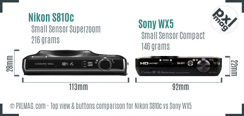 Nikon S810c vs Sony WX5 top view buttons comparison Nikon S810c vs Sony WX5 top view buttons comparison