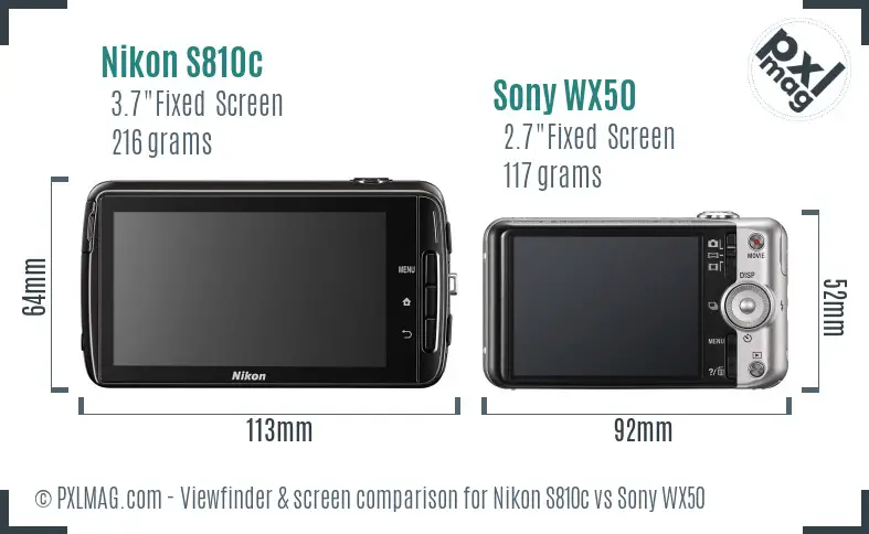 Nikon S810c vs Sony WX50 Screen and Viewfinder comparison