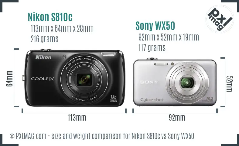 Nikon S810c vs Sony WX50 size comparison