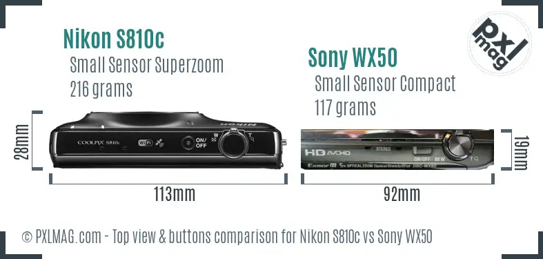 Nikon S810c vs Sony WX50 top view buttons comparison