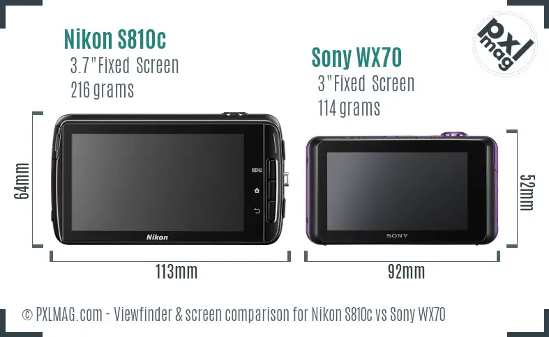Nikon S810c vs Sony WX70 Screen and Viewfinder comparison