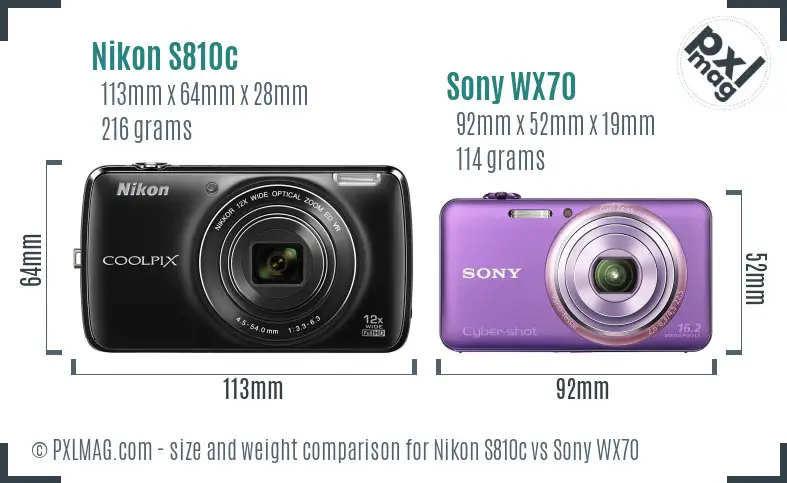 Nikon S810c vs Sony WX70 size comparison