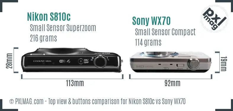 Nikon S810c vs Sony WX70 top view buttons comparison
