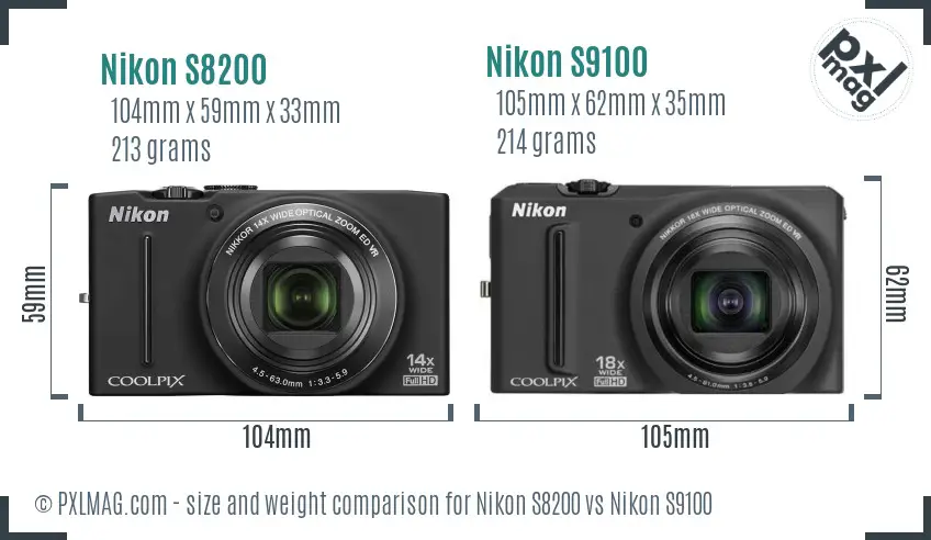 Nikon S8200 vs Nikon S9100 size comparison