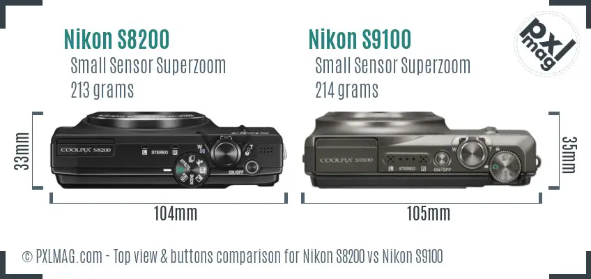 Nikon S8200 vs Nikon S9100 top view buttons comparison
