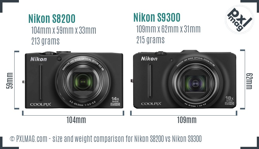 Nikon S8200 vs Nikon S9300 size comparison