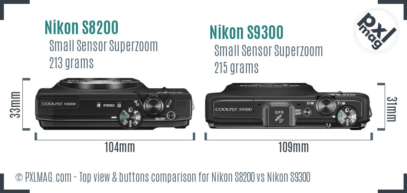 Nikon S8200 vs Nikon S9300 top view buttons comparison