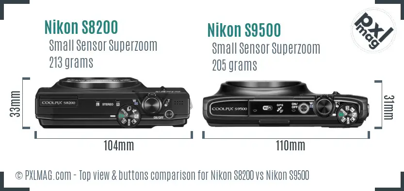 Nikon S8200 vs Nikon S9500 top view buttons comparison
