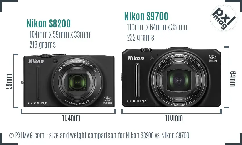 Nikon S8200 vs Nikon S9700 size comparison