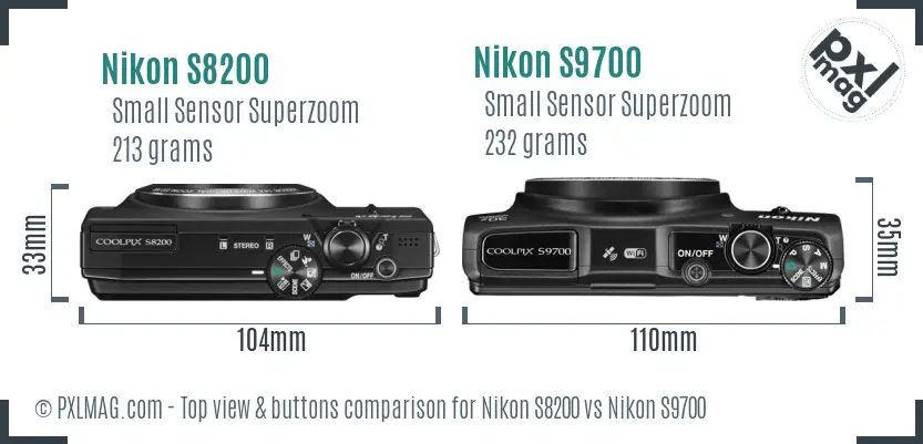 Nikon S8200 vs Nikon S9700 top view buttons comparison