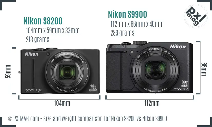 Nikon S8200 vs Nikon S9900 size comparison