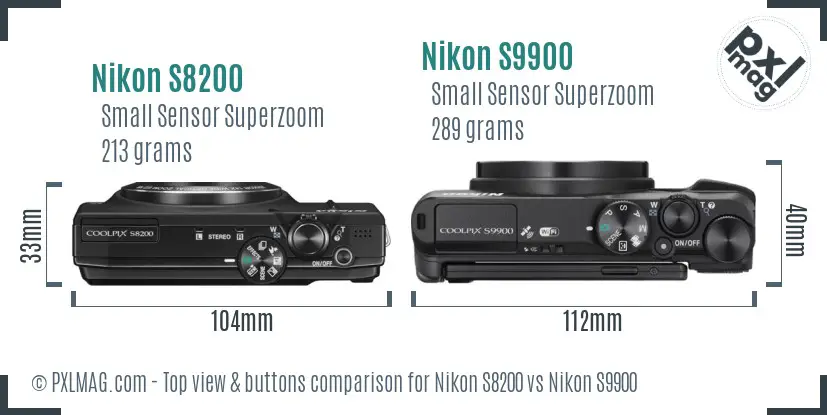 Nikon S8200 vs Nikon S9900 top view buttons comparison