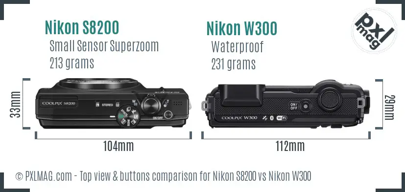 Nikon S8200 vs Nikon W300 top view buttons comparison