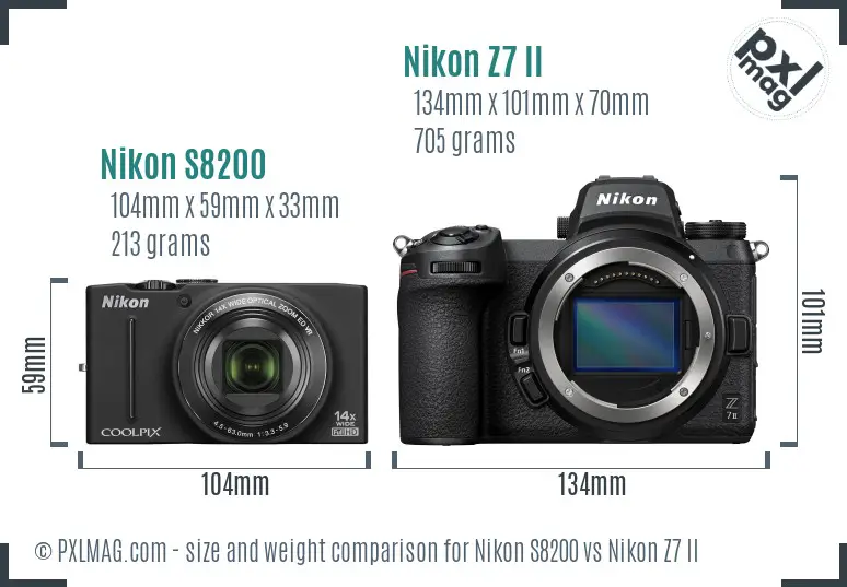 Nikon S8200 vs Nikon Z7 II size comparison