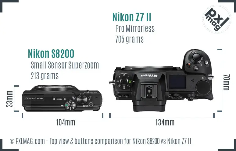 Nikon S8200 vs Nikon Z7 II top view buttons comparison
