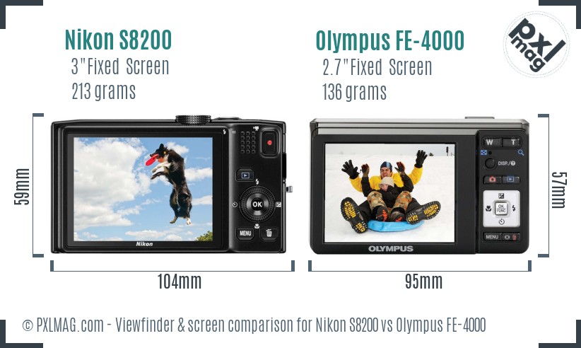 Nikon S8200 vs Olympus FE-4000 Screen and Viewfinder comparison