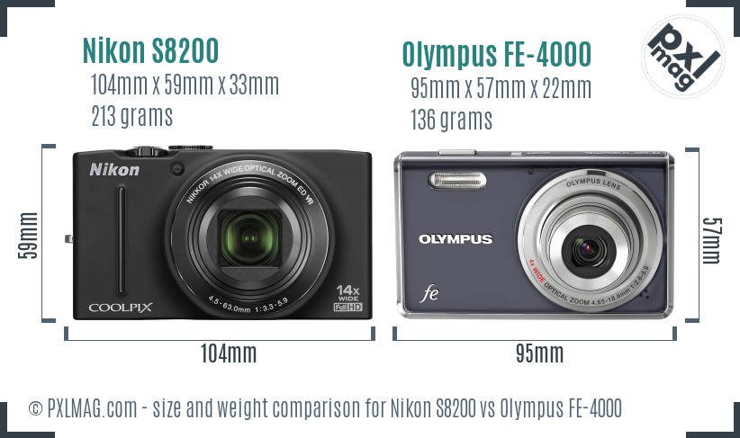 Nikon S8200 vs Olympus FE-4000 size comparison