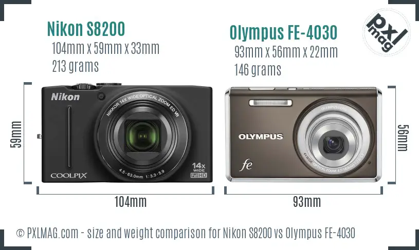 Nikon S8200 vs Olympus FE-4030 size comparison Nikon S8200 vs Olympus FE-4030 size comparison