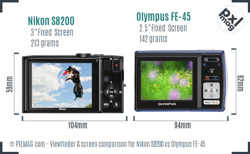 Nikon S8200 vs Olympus FE-45 Screen and Viewfinder comparison